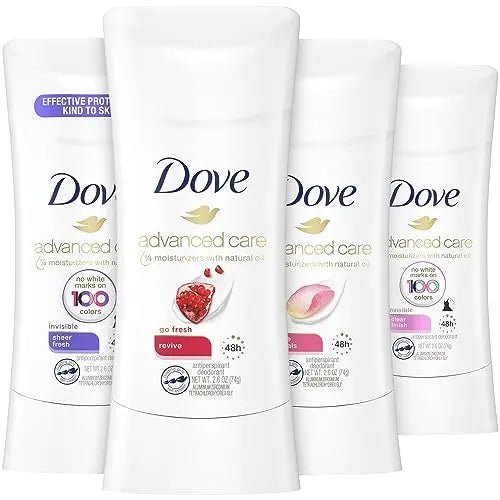 Dove Deodorant Set Advanced Care Deodorant for Women Dove Antiperspirant Deodorant 48Hour Effective Protection with Nourishing Oils for Soothing Sensitive Skin Scented 26 Oz 4 Piece Set Dove