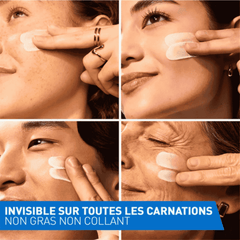 CeraVe Fluide Hydratant Invisible SPF50+ protégeant la peau contre les rayons UVA UVB tout en hydratant pendant 24 heures.