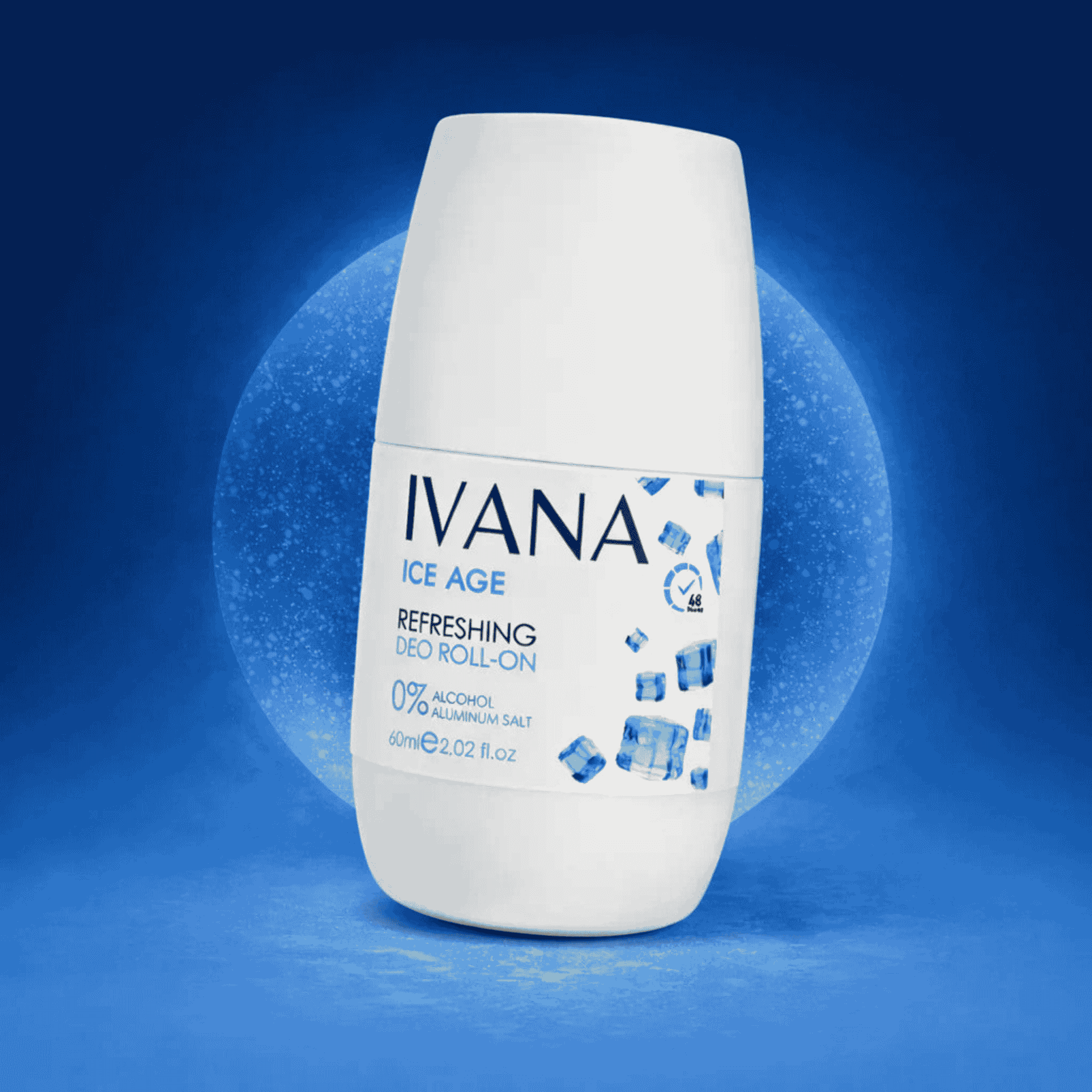 IVANA Déodorant Ice Age Roll-On 60ml sans alcool, fraîcheur intense et protection anti-odeurs jusqu'à 48 heures.