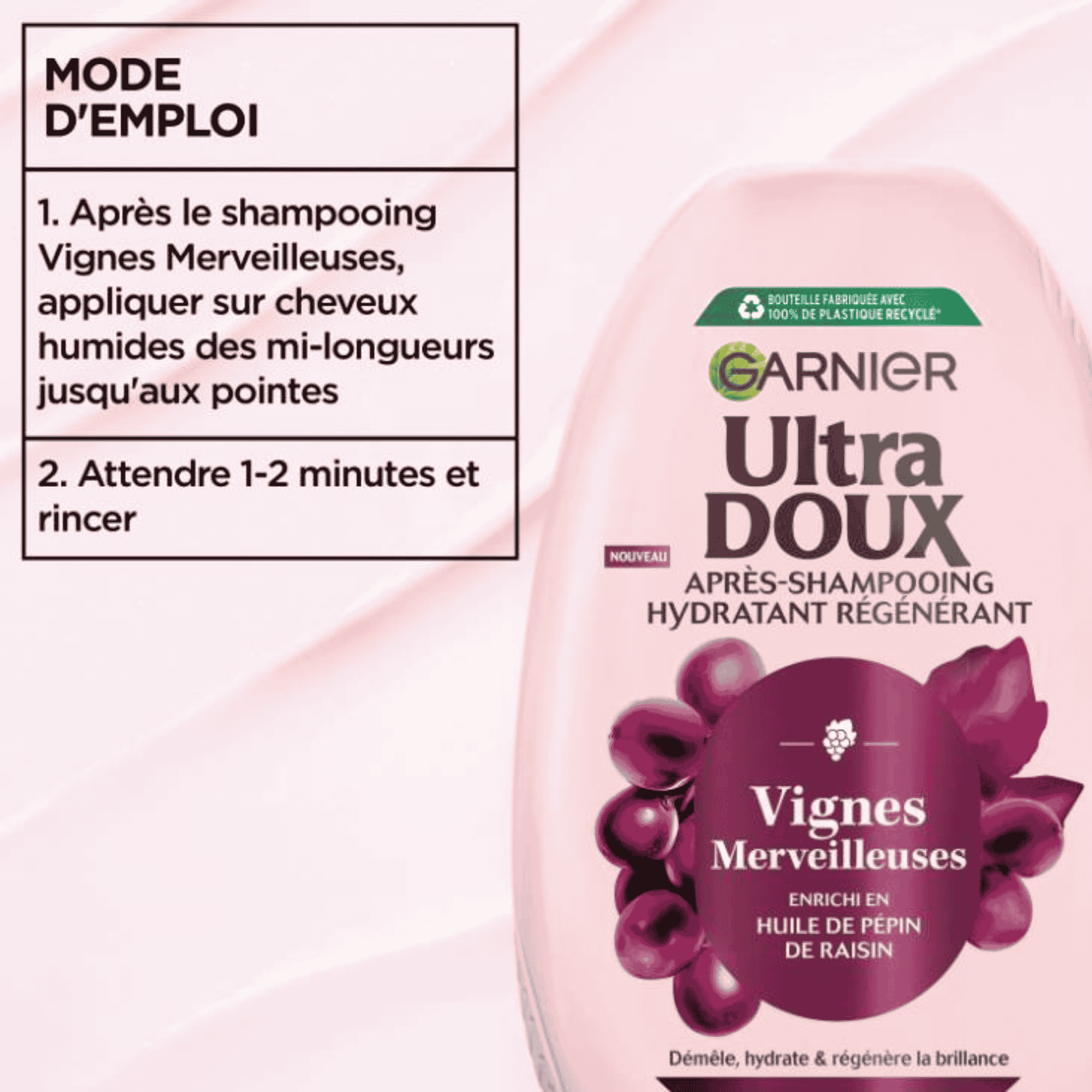 Après-shampooing hydratant Garnier Ultra Doux Vignes Merveilleuses enrichi en huile de pépins de raisin