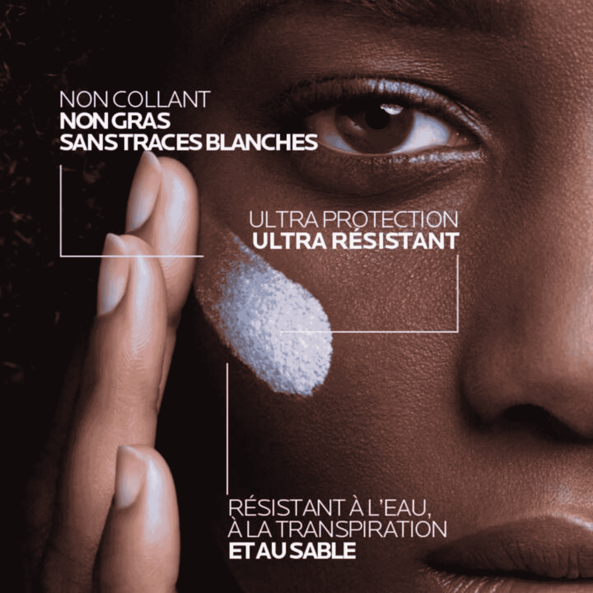 Application du La Roche-Posay Anthelios UVMUNE 400 Fluide Anti-Taches SPF 50+ sur visage