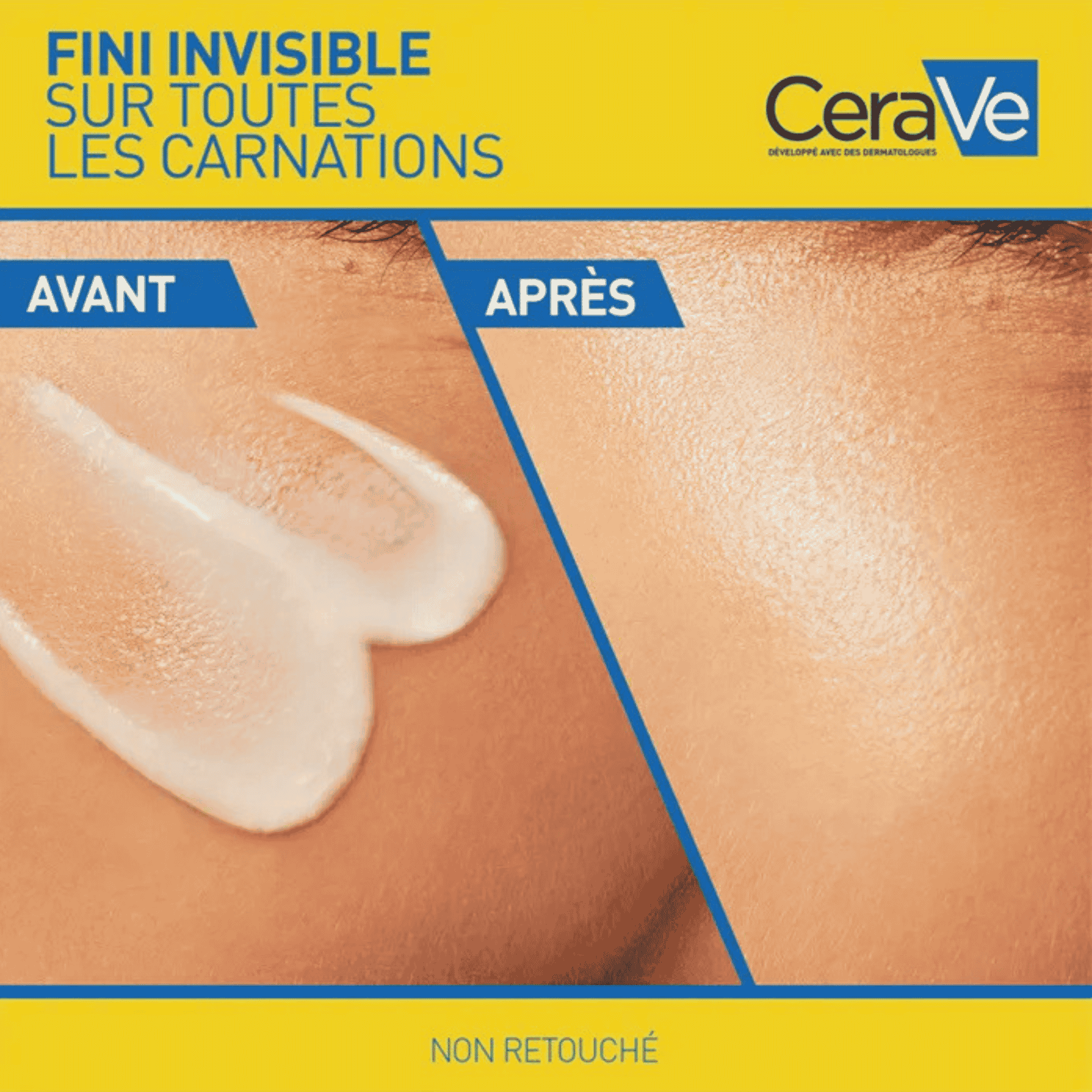 Flacon officiel du CeraVe Fluide Hydratant Invisible SPF50+ 50ml sans parfum, hypoallergénique et non comédogène.