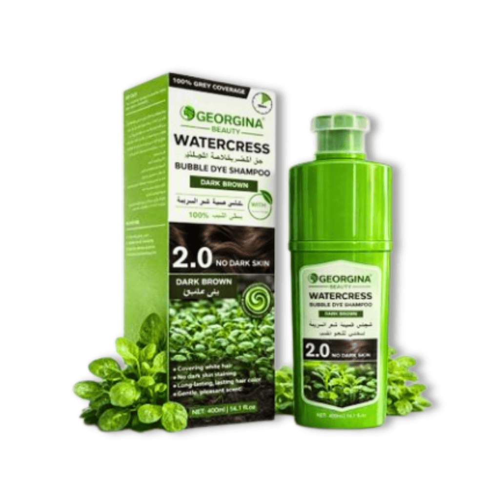 Georgina Watercress Bubble Dye Shampoo Dark Brown shampooing colorant cheveux blancs couverture grise